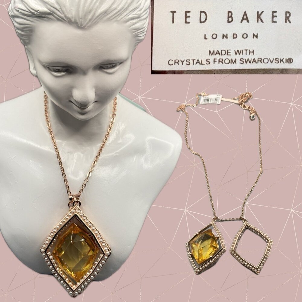 Ted Baker London Yellow Crystal Pearl Detail Double Diamond Pendant Necklace